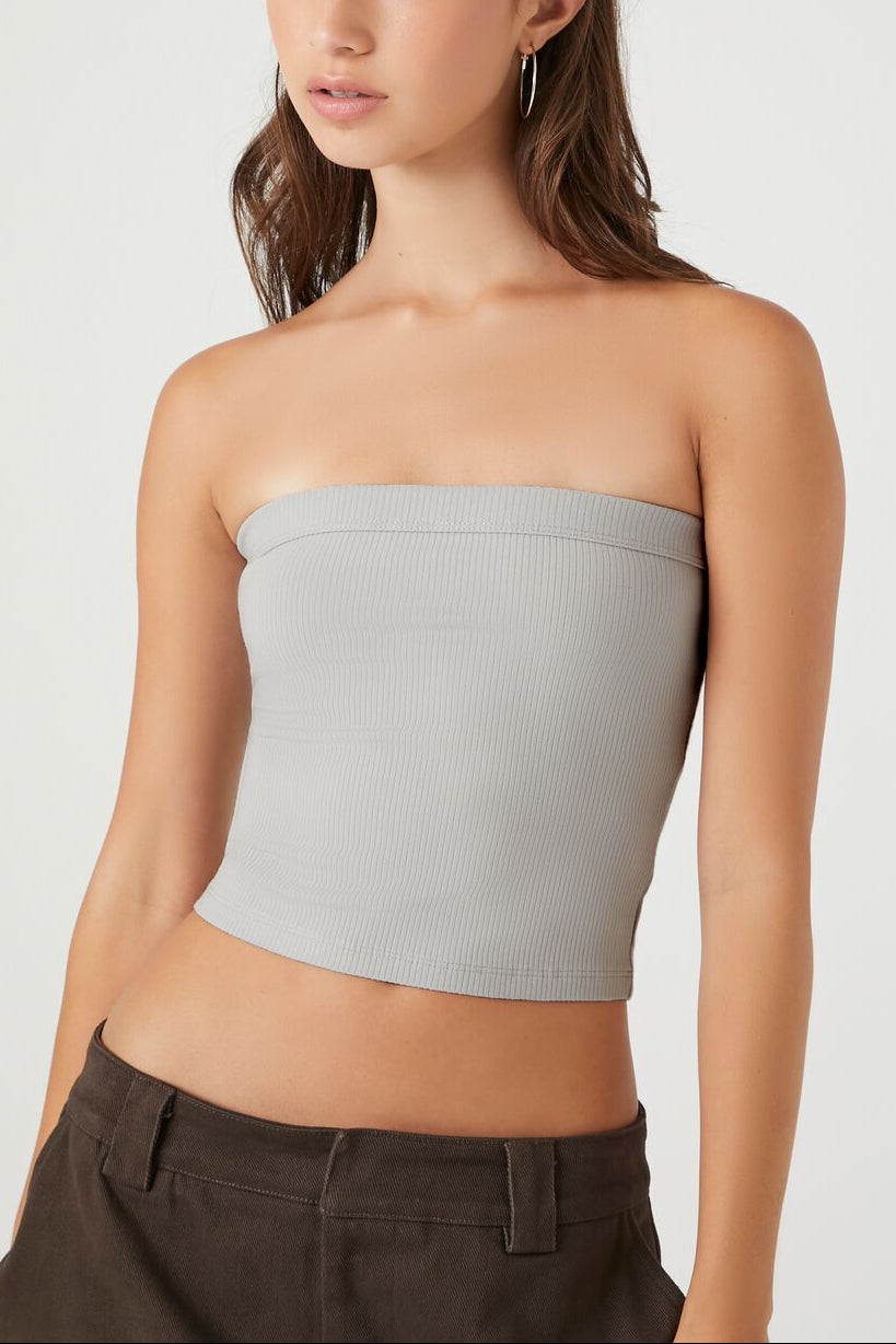  Forever 21 Ribbed Knit Tube Top - charcoal - Bonton