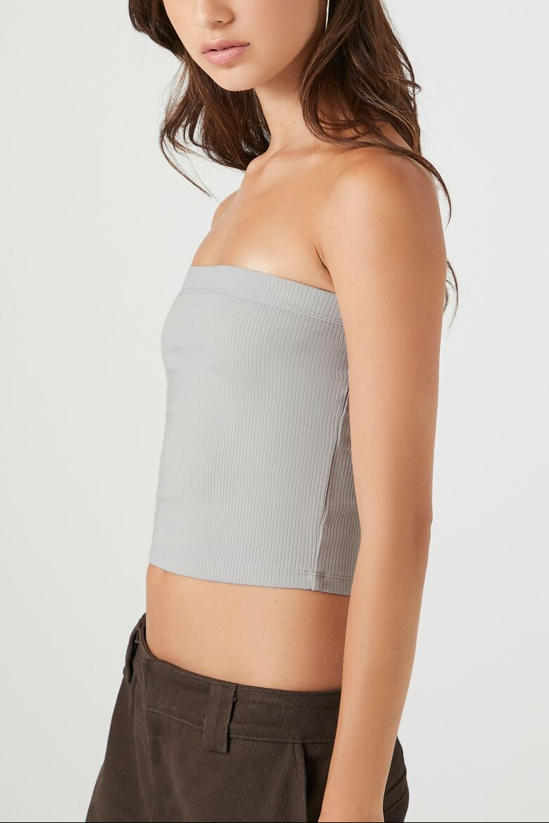  Forever 21 Ribbed Knit Tube Top - charcoal - Bonton