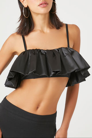 Satin Ruffle Cropped Cami