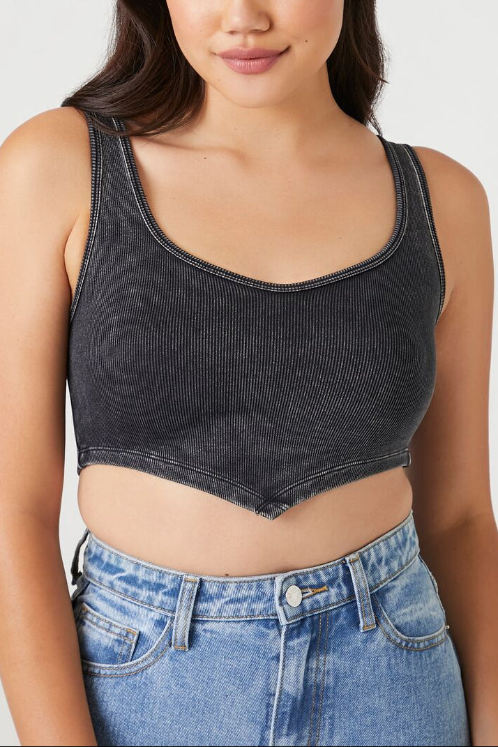  Forever 21 Seamless Ribbed V-Hem Tank Top - black - Bonton