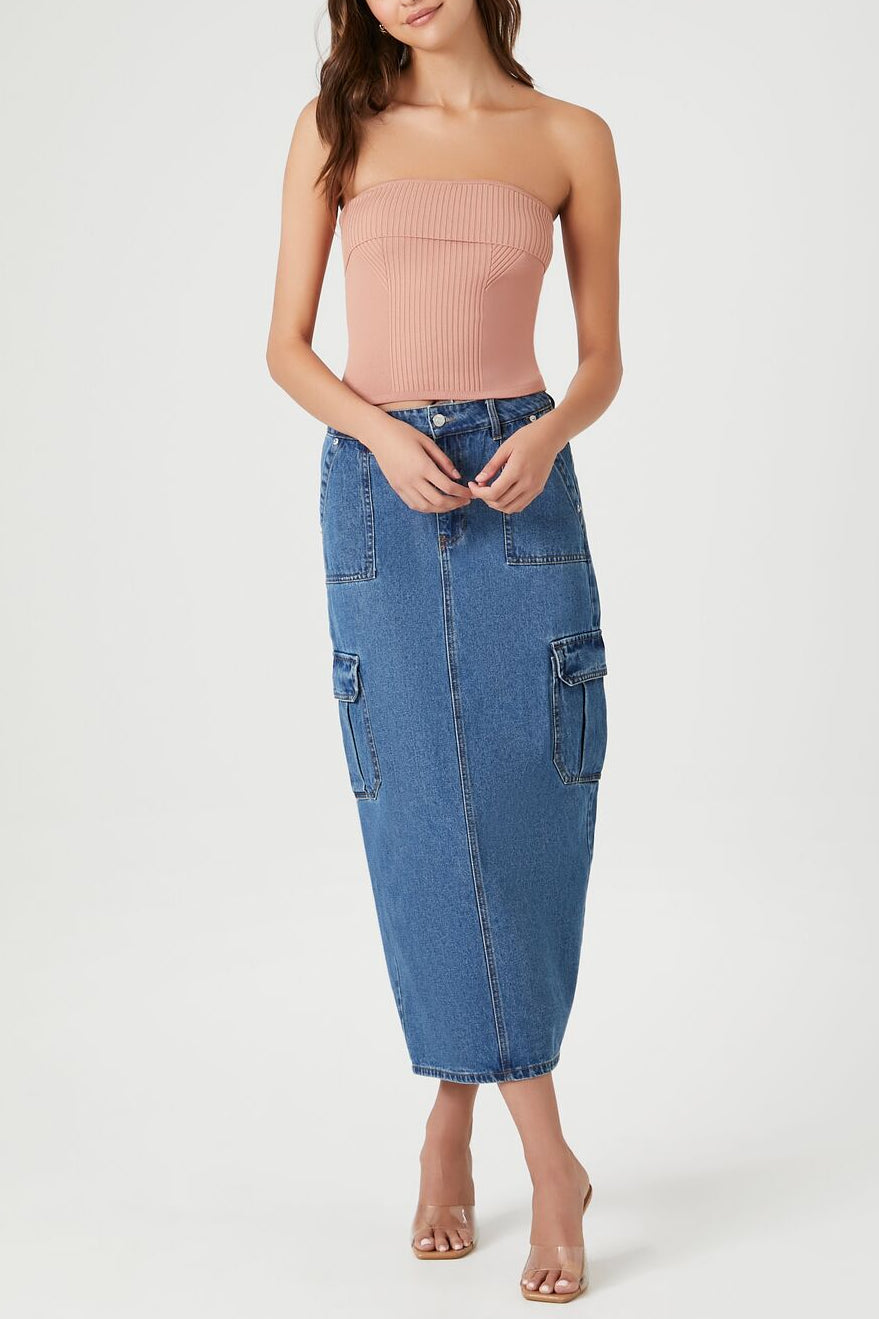  Forever 21 Ribbed Knit Tube Top - almond - Bonton