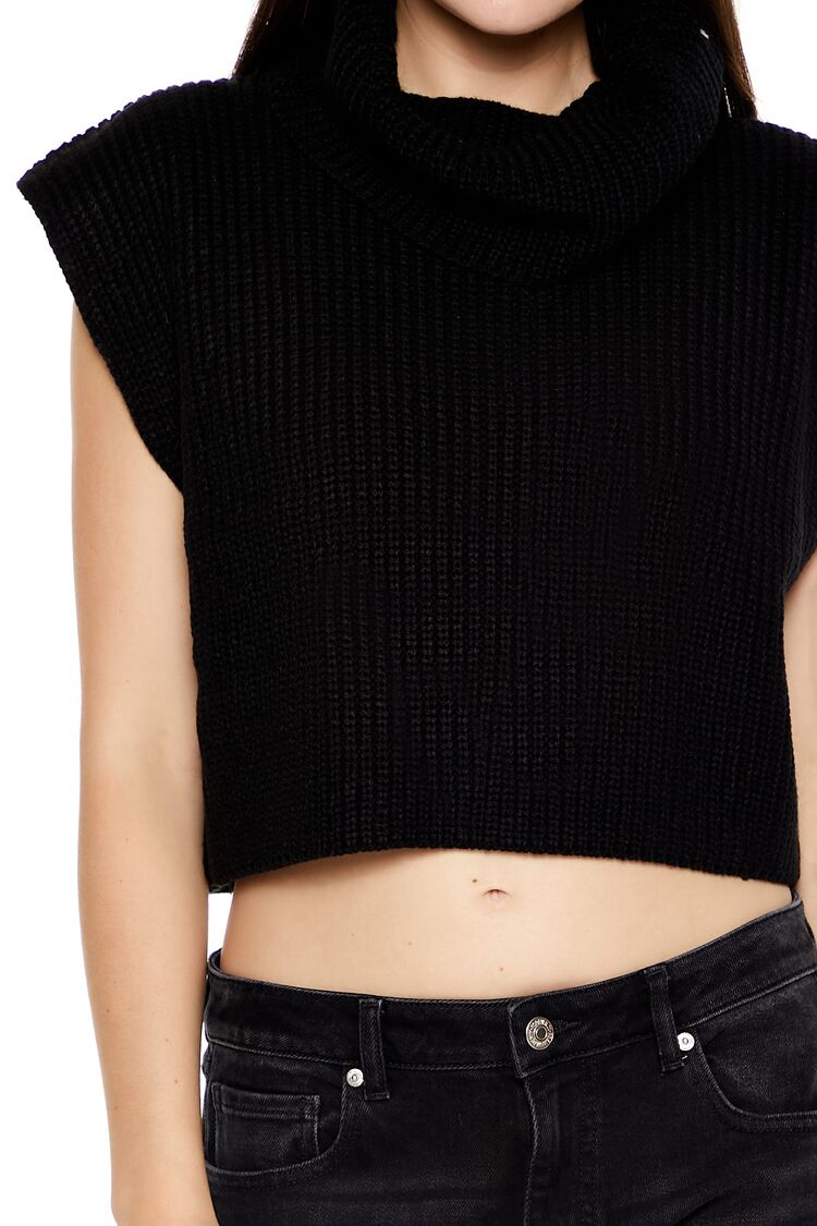  Forever 21 Cropped Sleeveless Turtleneck Sweater - black - Bonton