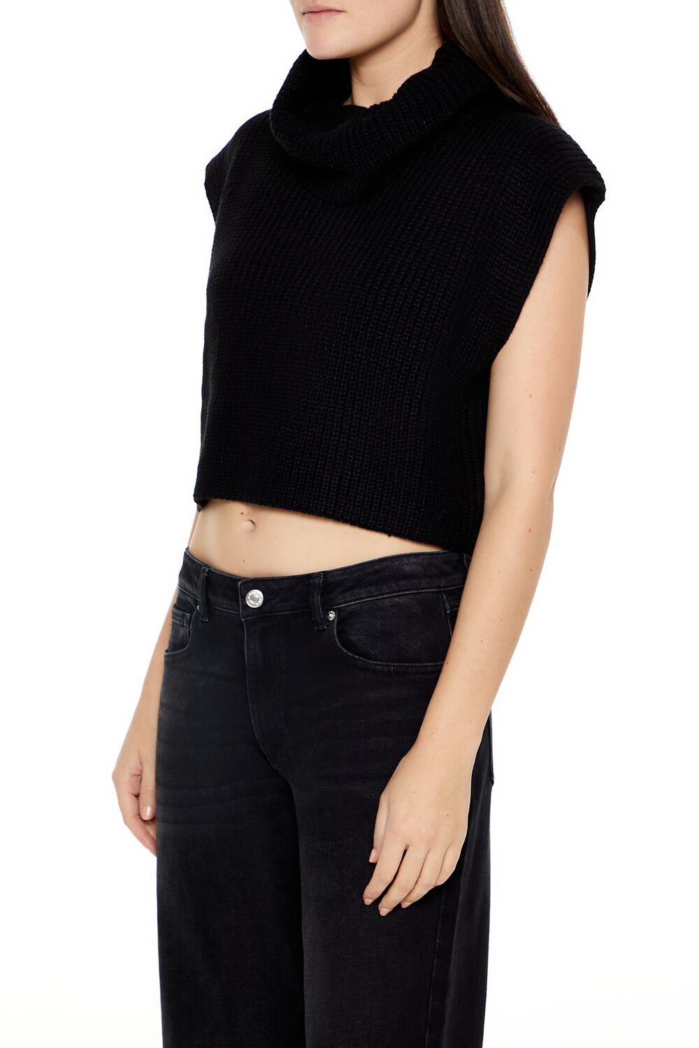  Forever 21 Cropped Sleeveless Turtleneck Sweater - black - Bonton