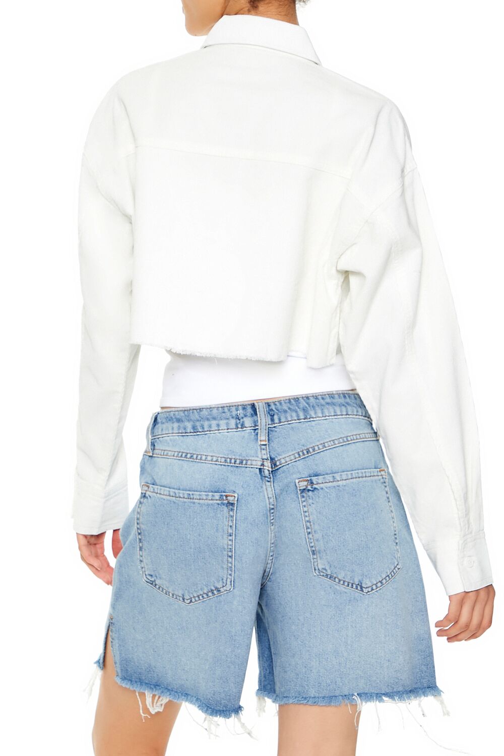  Forever 21 Cropped Corduroy Shirt - cream - Bonton