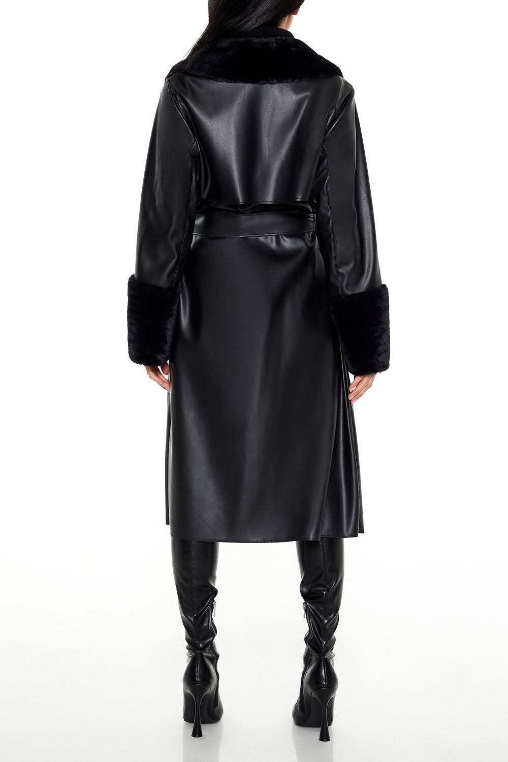  Forever 21 Faux Fur-Trim Trench Coat - black-swatch - Bonton