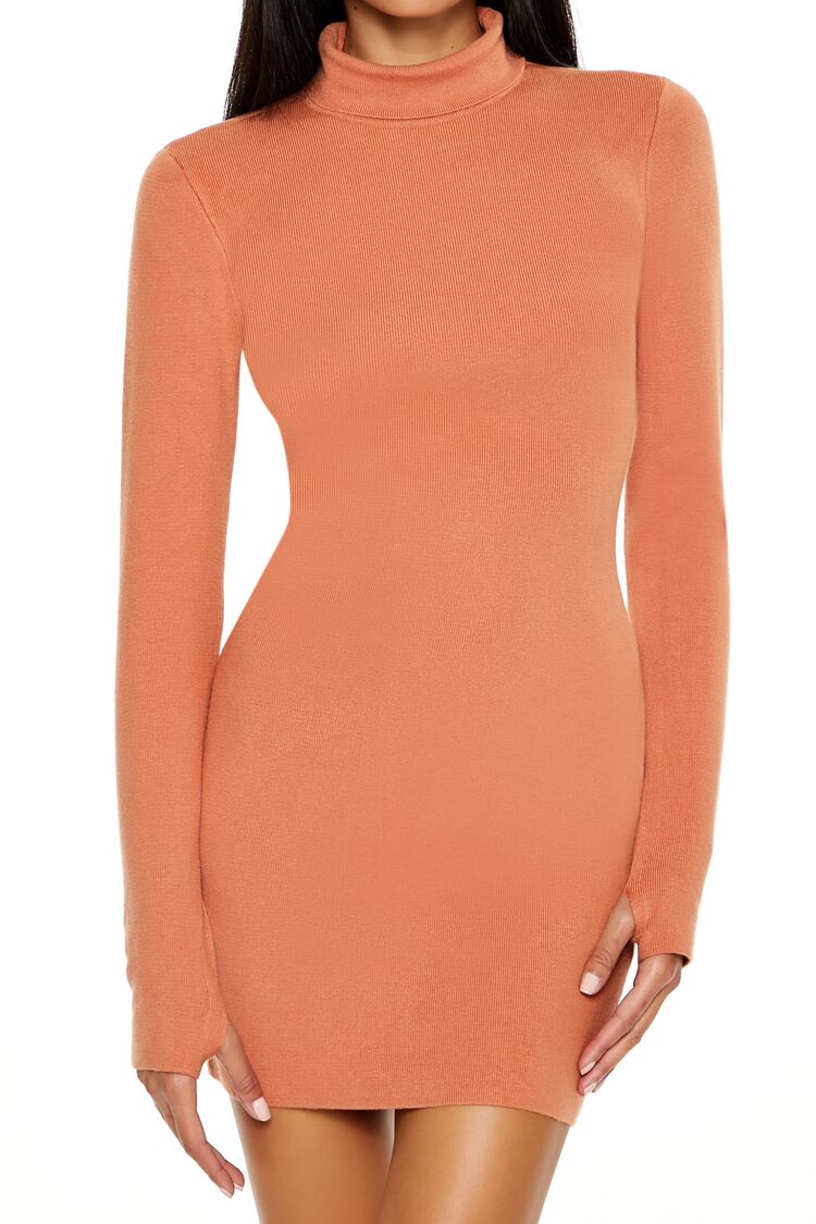 Forever 21 Turtleneck Mini Sweater Dress - chestnut-swatch - Bonton