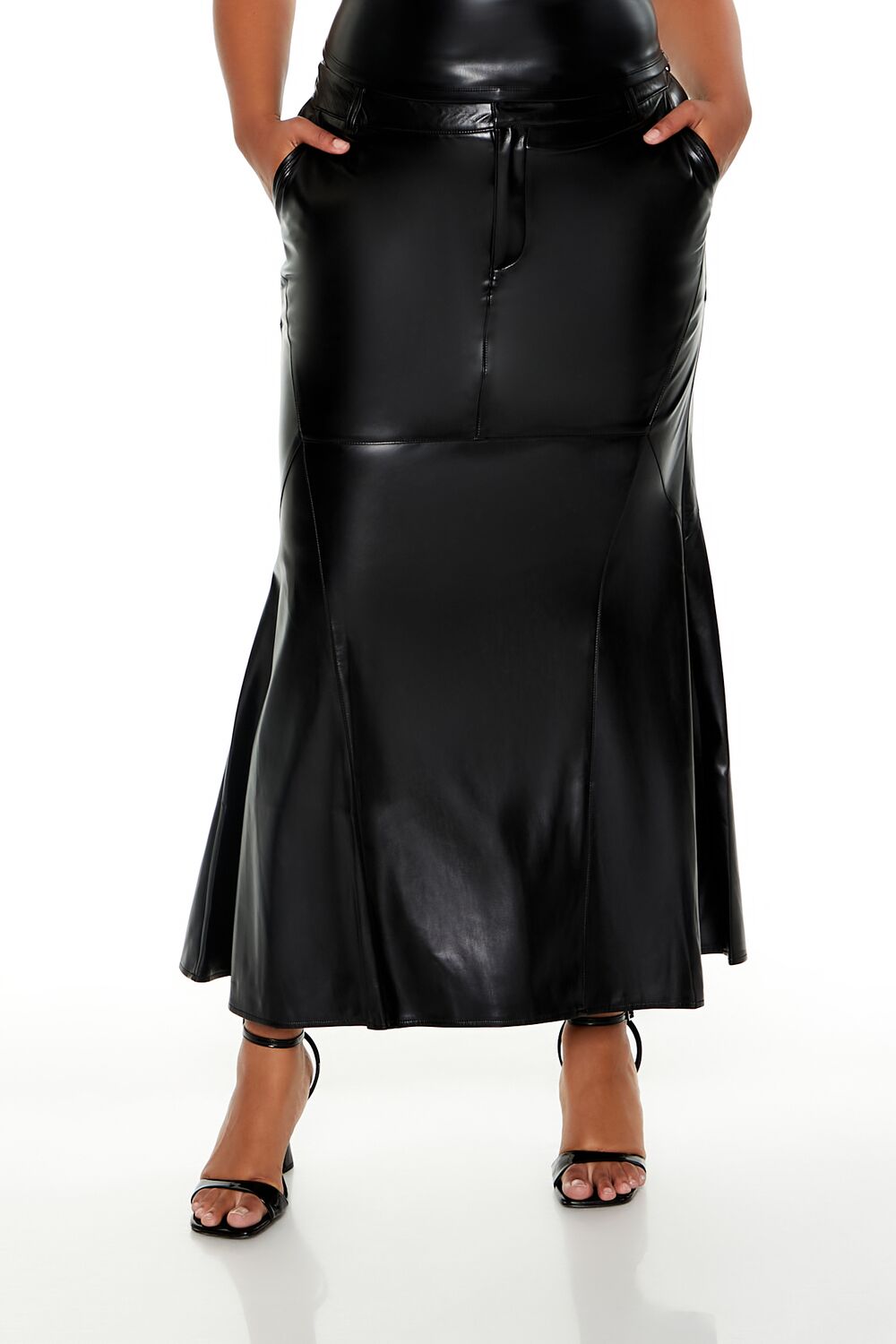 Forever 21 Plus Size Faux Leather Maxi Skirt - black - Bonton