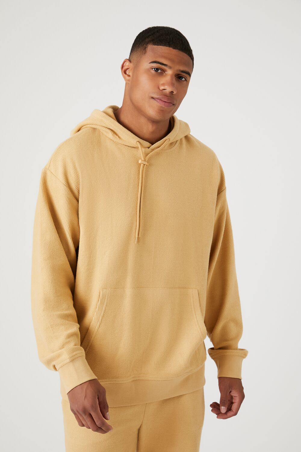  Forever 21 Textured Toggle Drawstring Hoodie - camel - Bonton