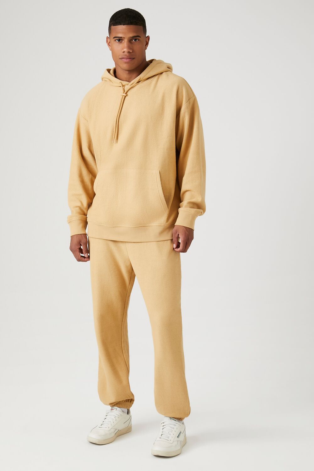  Forever 21 Textured Toggle Drawstring Hoodie - camel - Bonton