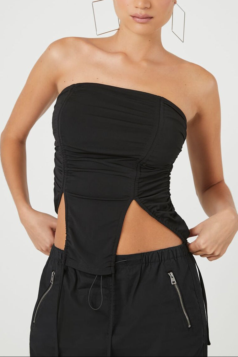  Forever 21 Ruched Drawstring Tube Top - black - Bonton