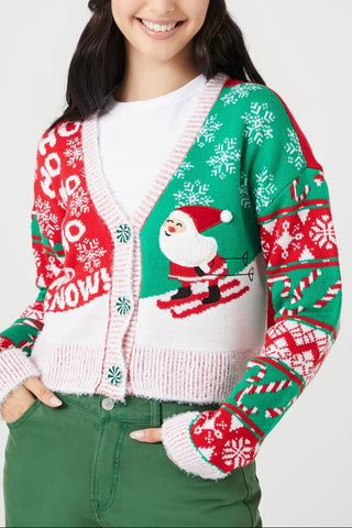 Skiing Santa Cardigan Sweater