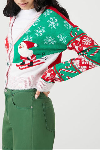 Skiing Santa Cardigan Sweater