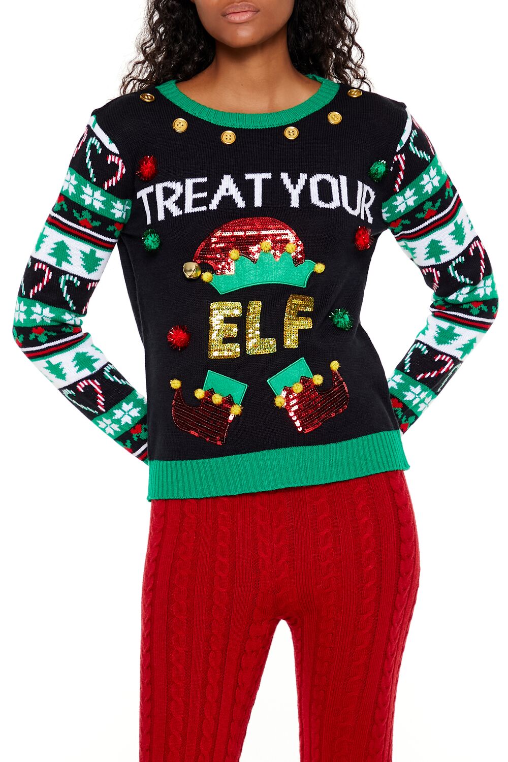  Forever 21 Treat Your Elf Christmas Sweater - black green - Bonton