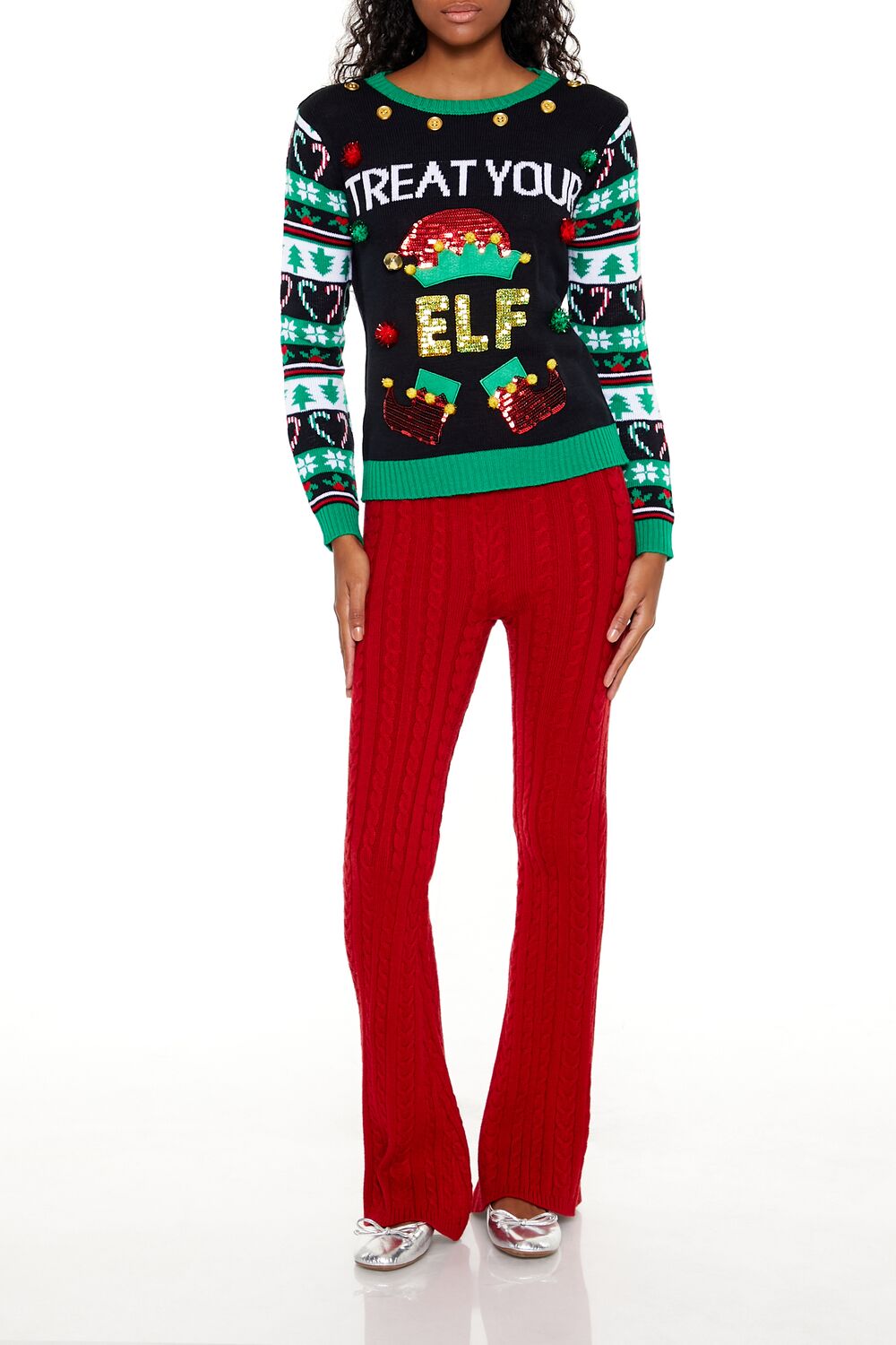  Forever 21 Treat Your Elf Christmas Sweater - black green - Bonton