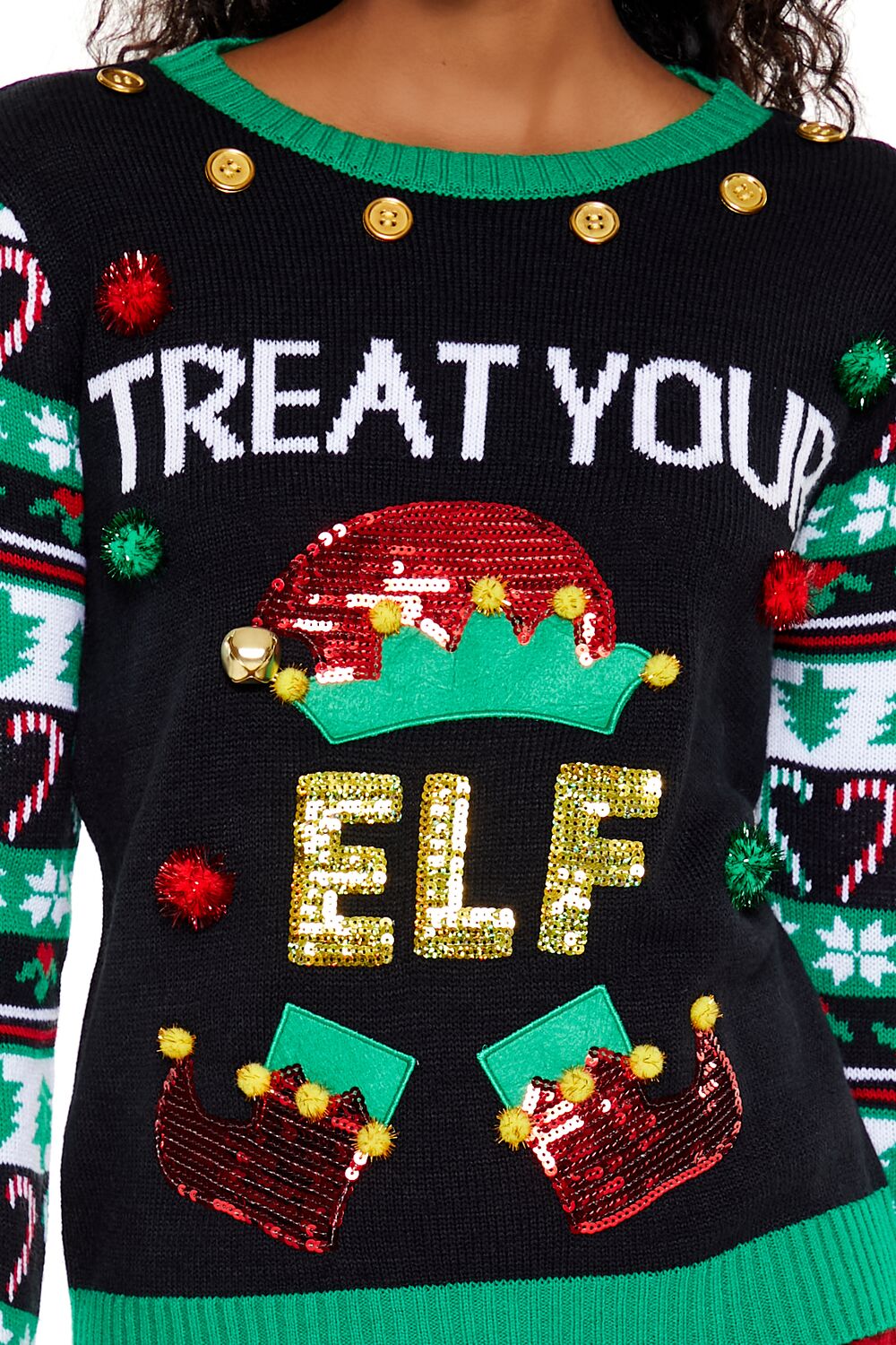  Forever 21 Treat Your Elf Christmas Sweater - black green - Bonton