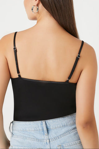 Satin Lace-Trim Bodysuit