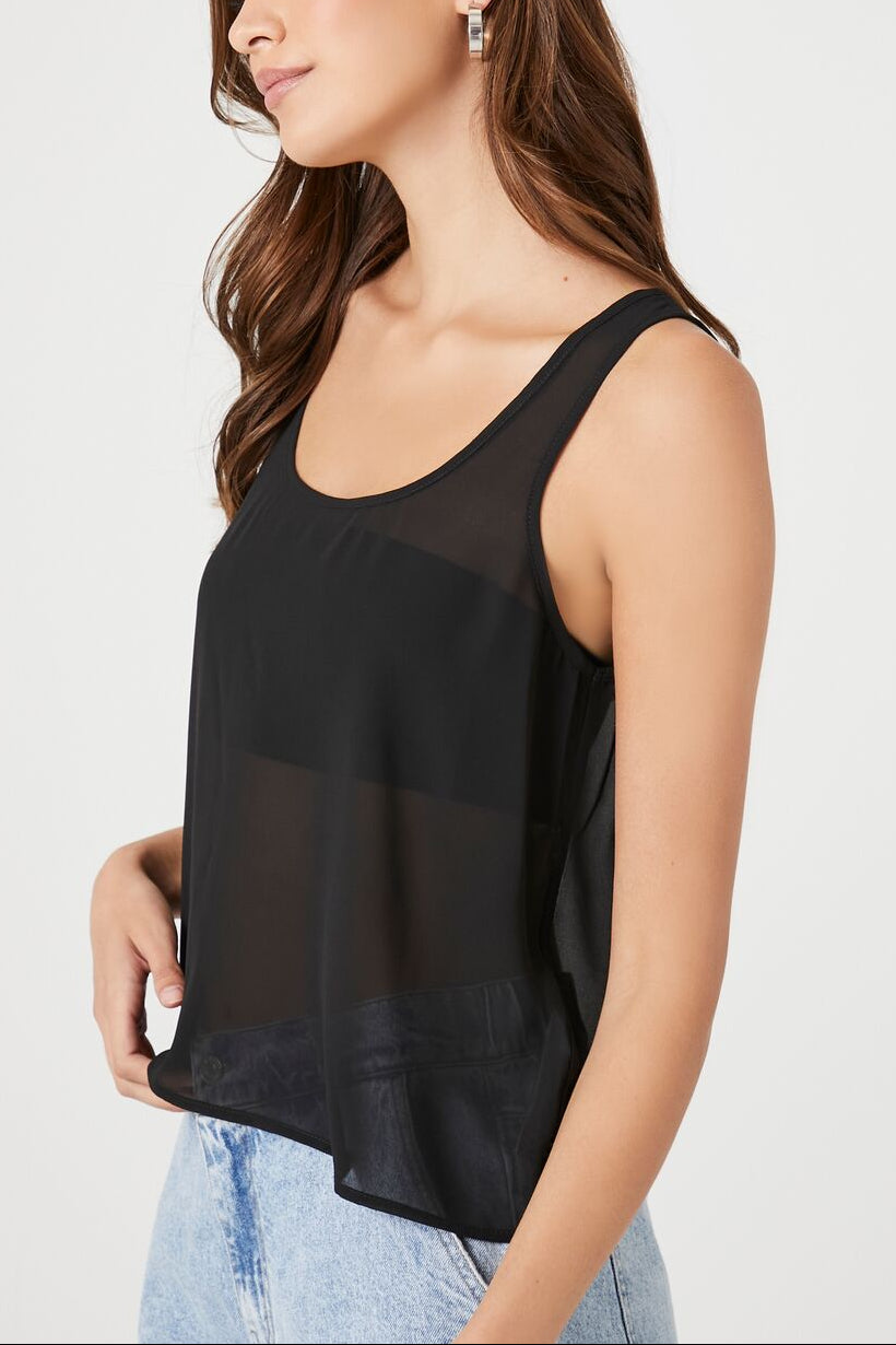  Forever 21 Chiffon Scoop Tank Top - black - Bonton