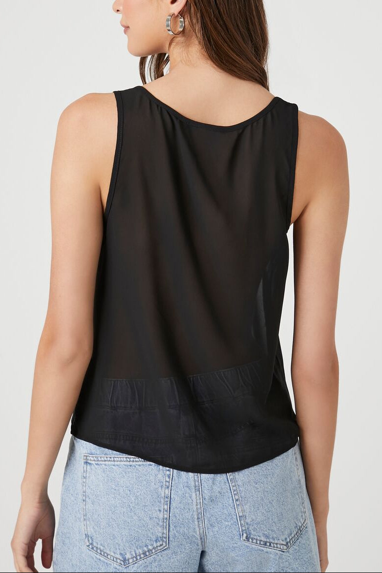  Forever 21 Chiffon Scoop Tank Top - black - Bonton