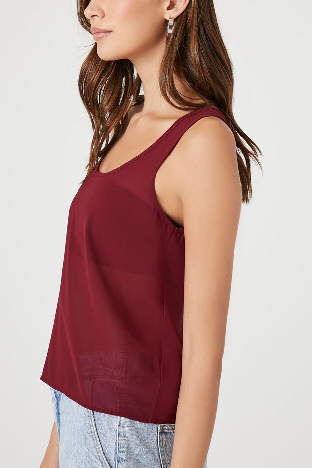  Forever 21 Chiffon Scoop Tank Top - black - Bonton