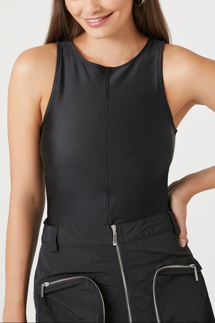  Forever 21 Seamed Sleeveless Bodysuit - black - Bonton