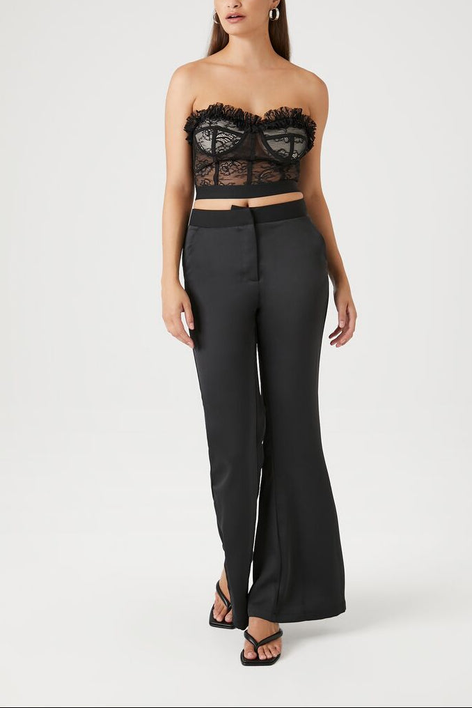  Forever 21 Lace Ruffle-Trim Bustier - black - Bonton