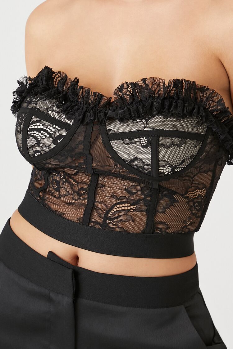  Forever 21 Lace Ruffle-Trim Bustier - black - Bonton
