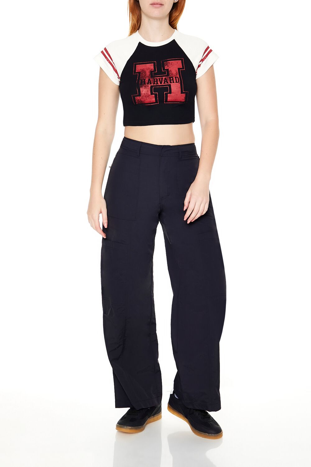  Forever 21 Raglan Harvard Graphic Baby Tee - black multi - Bonton