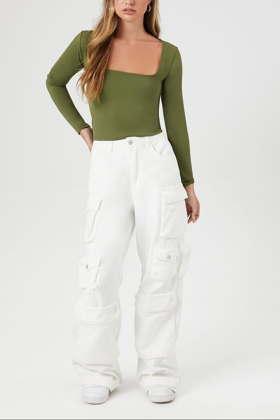  Forever 21 Sculpt Shape Square-Neck Top - cream - Bonton