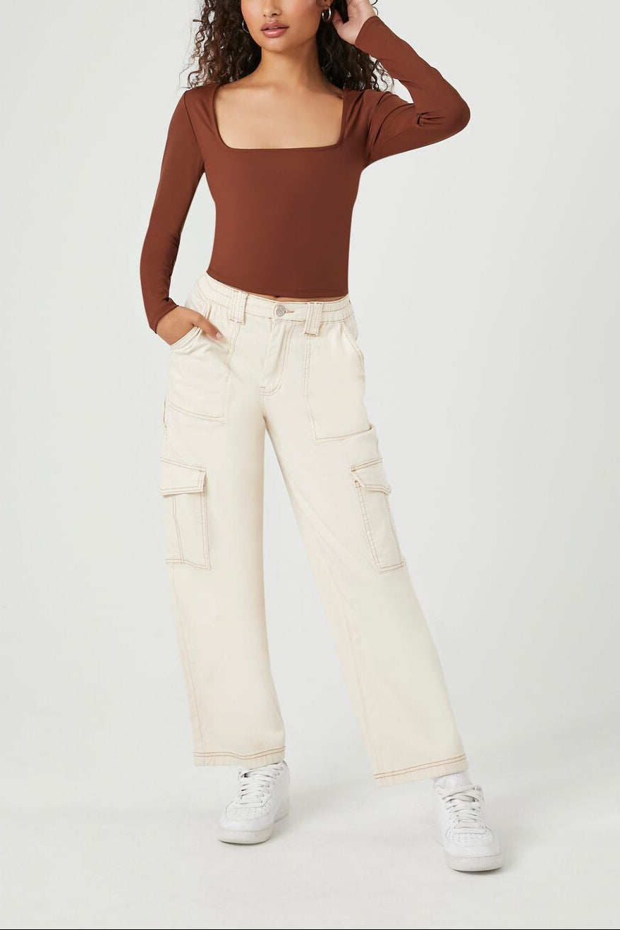  Forever 21 Sculpt Shape Square-Neck Top - cream - Bonton