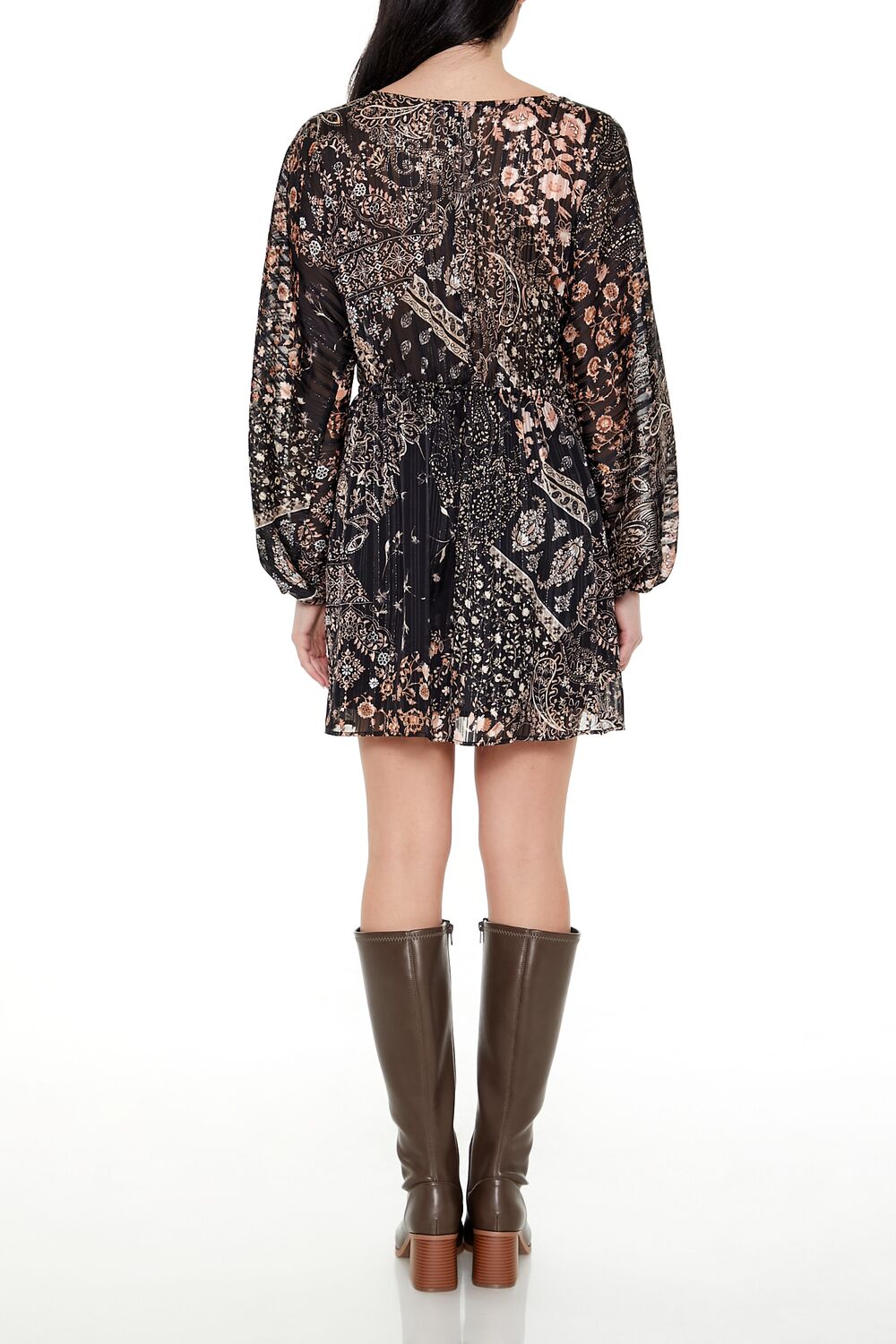  Forever 21 Satin Paisley Plunging V-Neck Mini Dress - black multi - Bonton