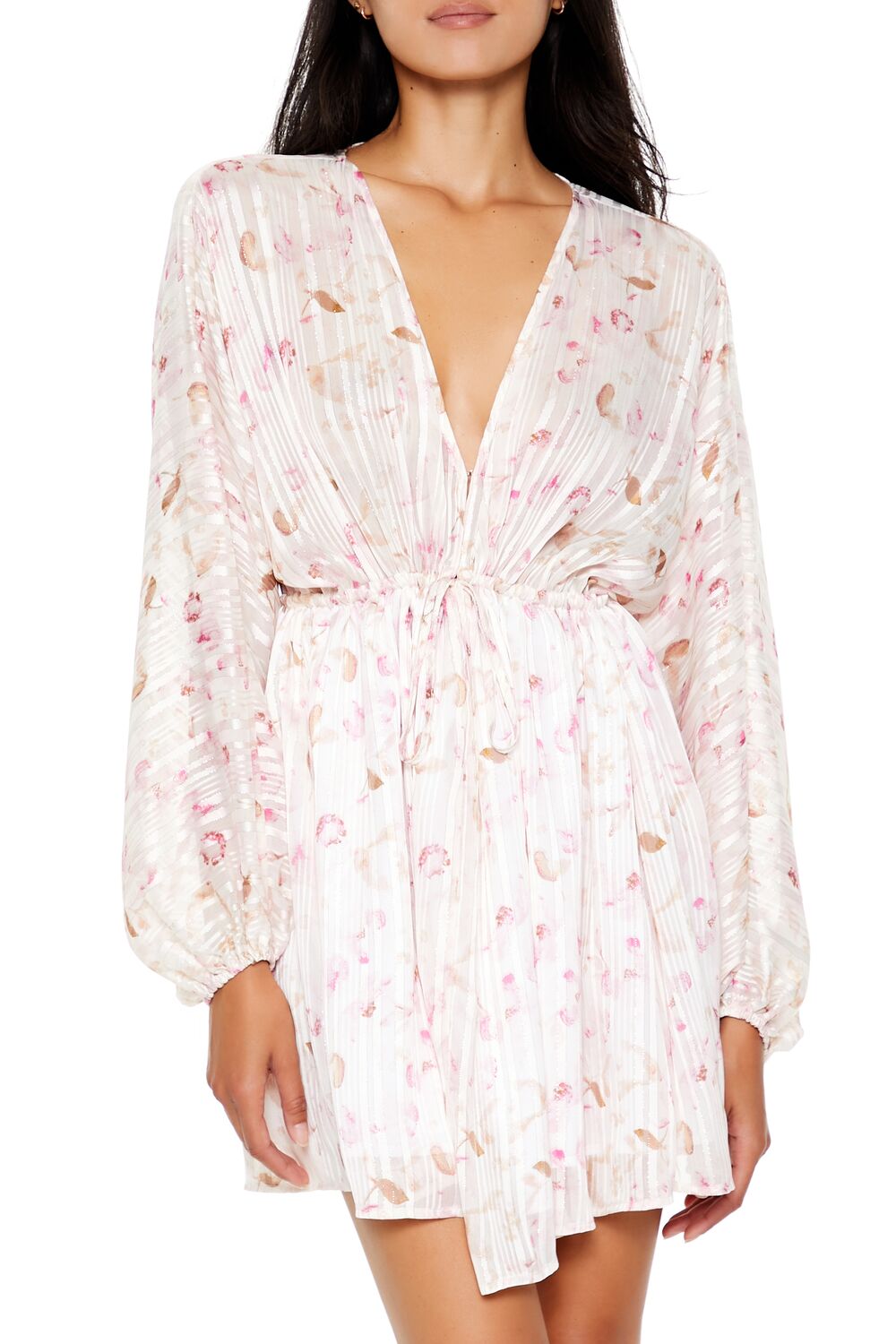 Forever 21 Satin Paisley Plunging V-Neck Mini Dress - black multi - Bonton