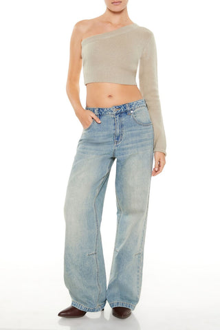 Sweater-Knit One-Shoulder Crop Top