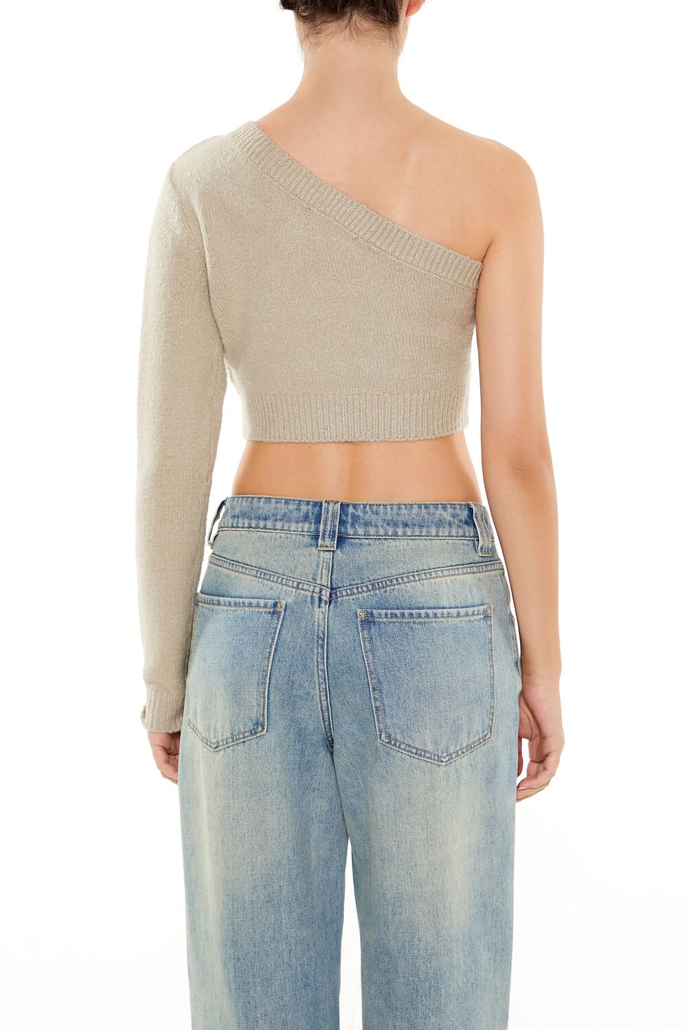  Forever 21 Sweater-Knit One-Shoulder Crop Top - oatmeal - Bonton