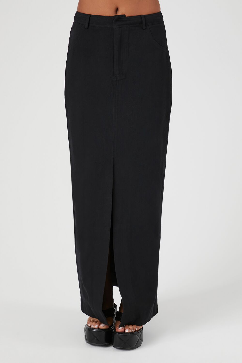  Forever 21 Twill Split-Hem Maxi Skirt - black - Bonton