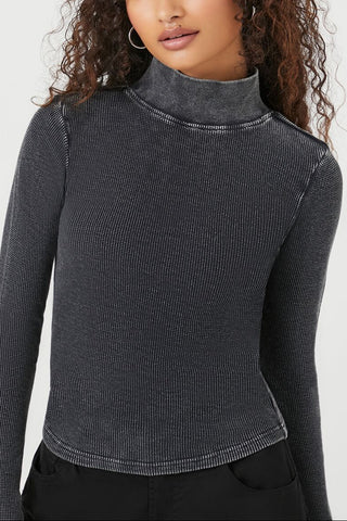 Waffle Knit Turtleneck Top