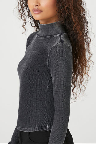 Waffle Knit Turtleneck Top