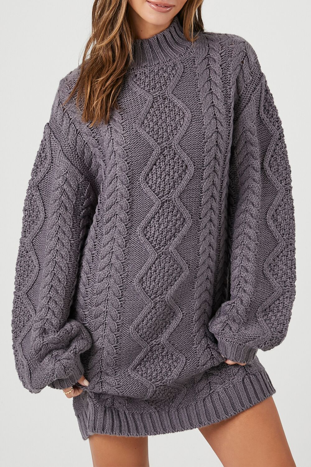  Forever 21 Cable Knit Sweater Mini Dress - charcoal-swatch - Bonton