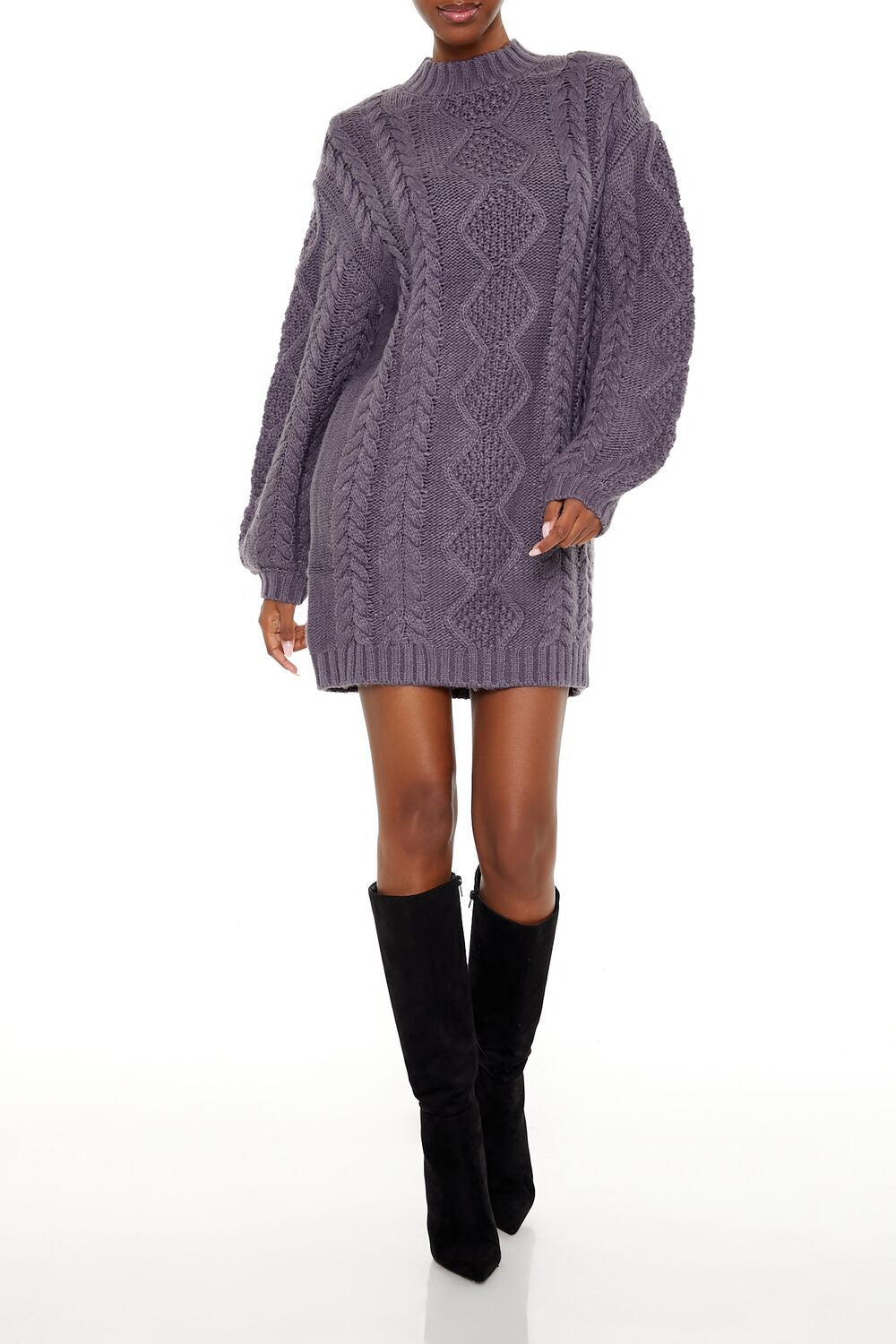  Forever 21 Cable Knit Sweater Mini Dress - charcoal-swatch - Bonton