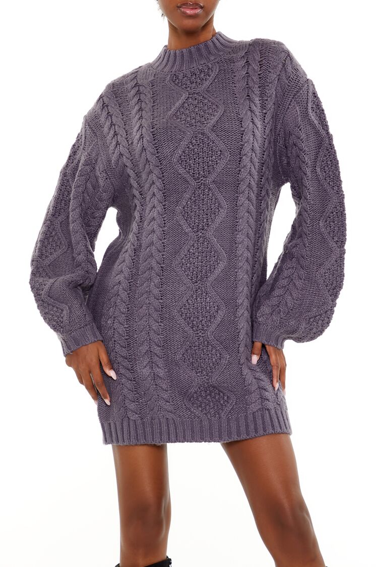  Forever 21 Cable Knit Sweater Mini Dress - charcoal-swatch - Bonton