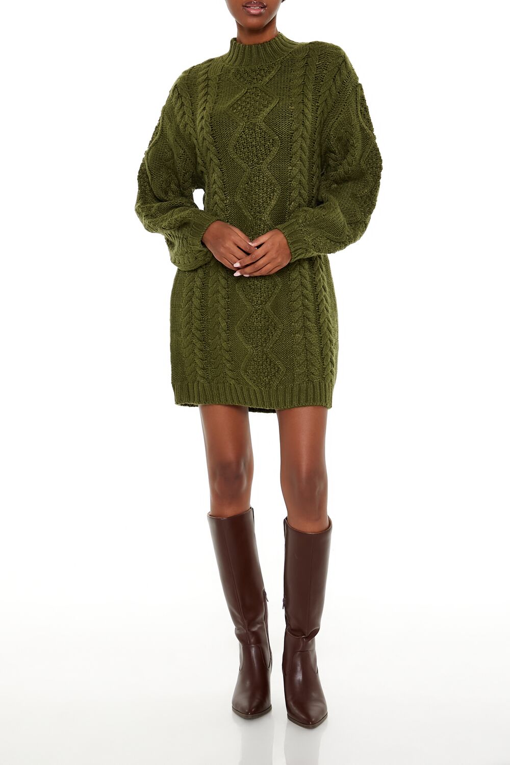  Forever 21 Cable Knit Sweater Mini Dress - charcoal-swatch - Bonton