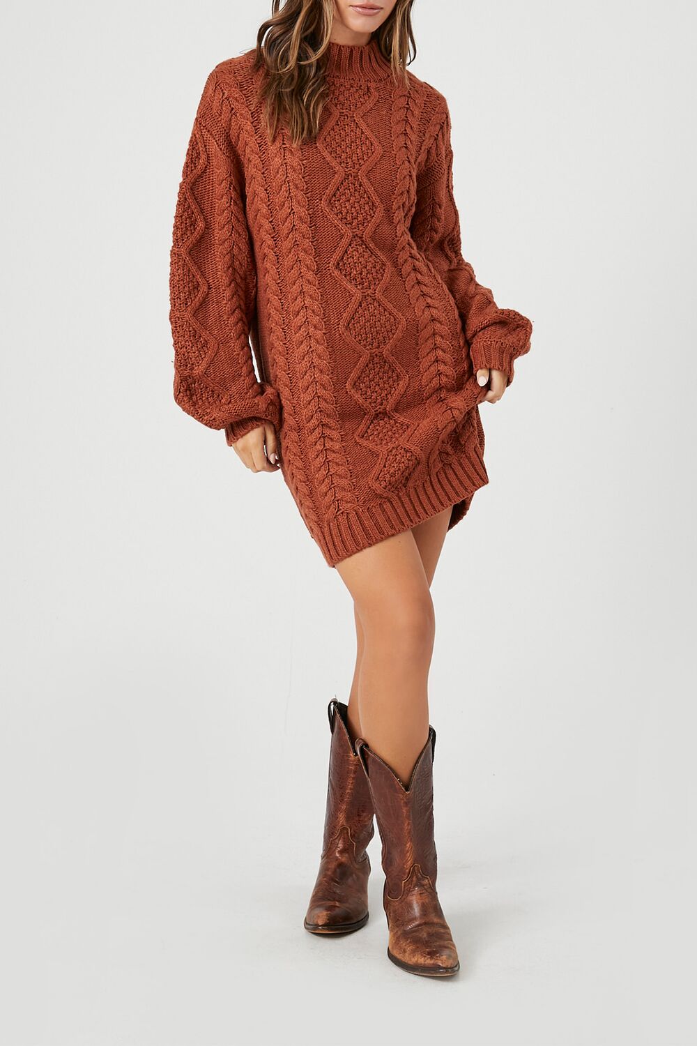  Forever 21 Cable Knit Sweater Mini Dress - charcoal-swatch - Bonton