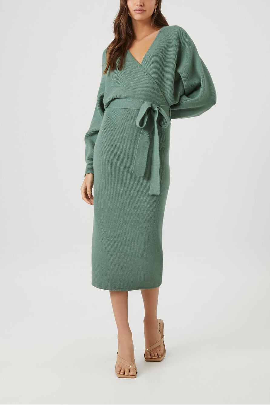  Forever 21 Sweater Midi Wrap Dress - black-swatch - Bonton