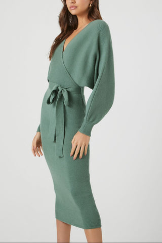 Sweater Midi Wrap Dress