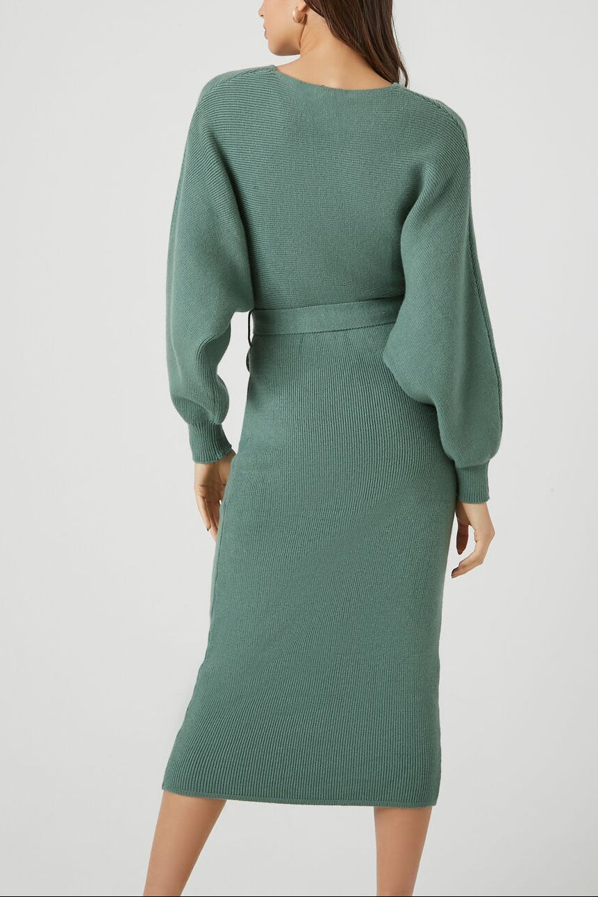  Forever 21 Sweater Midi Wrap Dress - black-swatch - Bonton