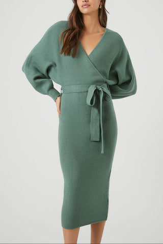 Sweater Midi Wrap Dress