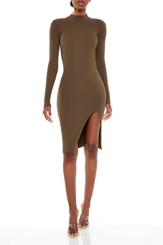 Ribbed Knit Midi Sweater Dress