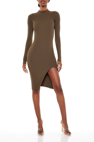 Ribbed Knit Midi Sweater Dress