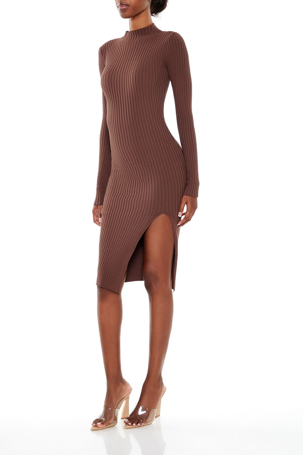  Forever 21 Ribbed Knit Midi Sweater Dress - walnut - Bonton