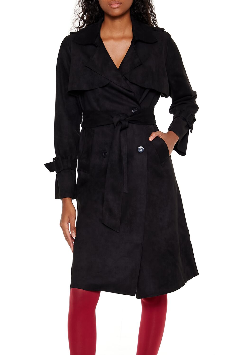 Forever 21 Faux Suede Trench Coat - black-swatch - Bonton
