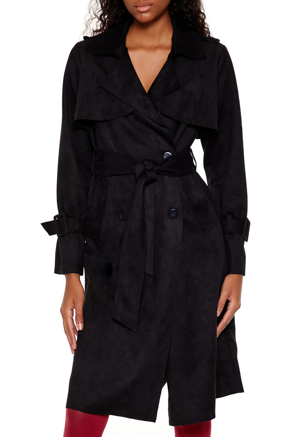  Forever 21 Faux Suede Trench Coat - black-swatch - Bonton